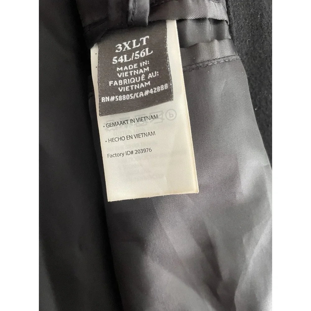 Oak Hill Men 3XLT Coat Black Wool Blend Full Zip‎ Button Classic Jacket 54L/56L